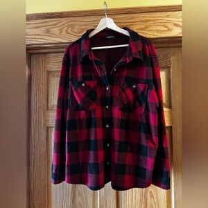 Red and Black Plaid Button-Up Shirt
